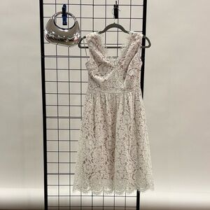 LULU’S Ivory Lace Midi Dress